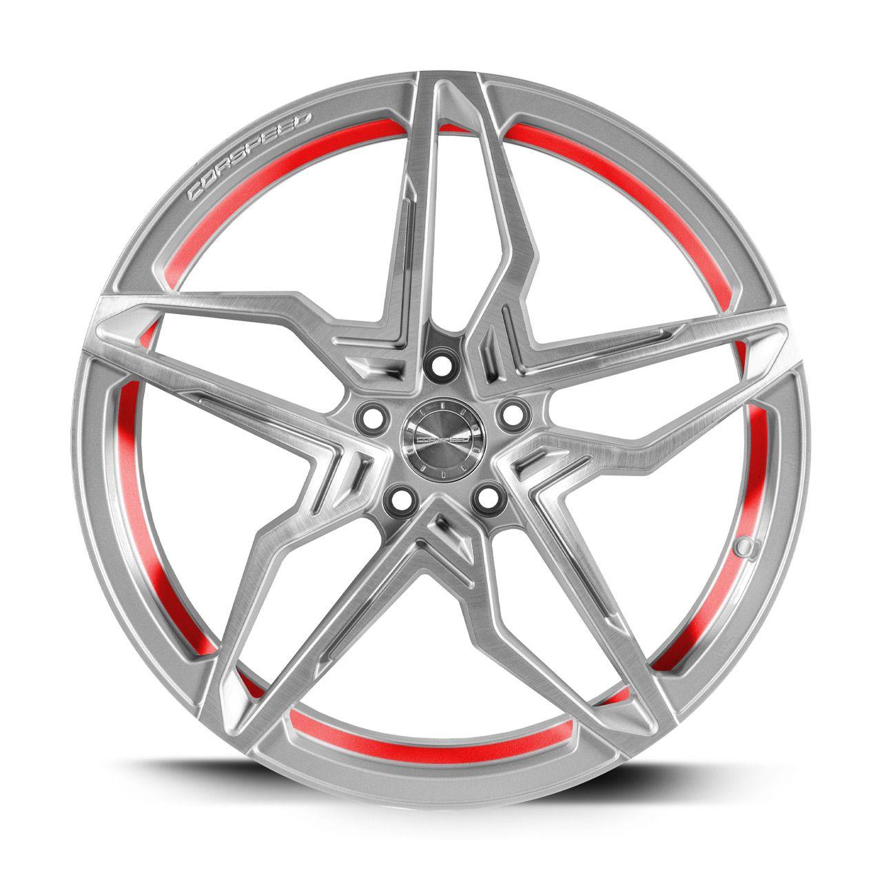 CORSPEED KHARMA Silver-brushed-Surface undercut Trimline red 8.5Jx19 5x114.3 ET42