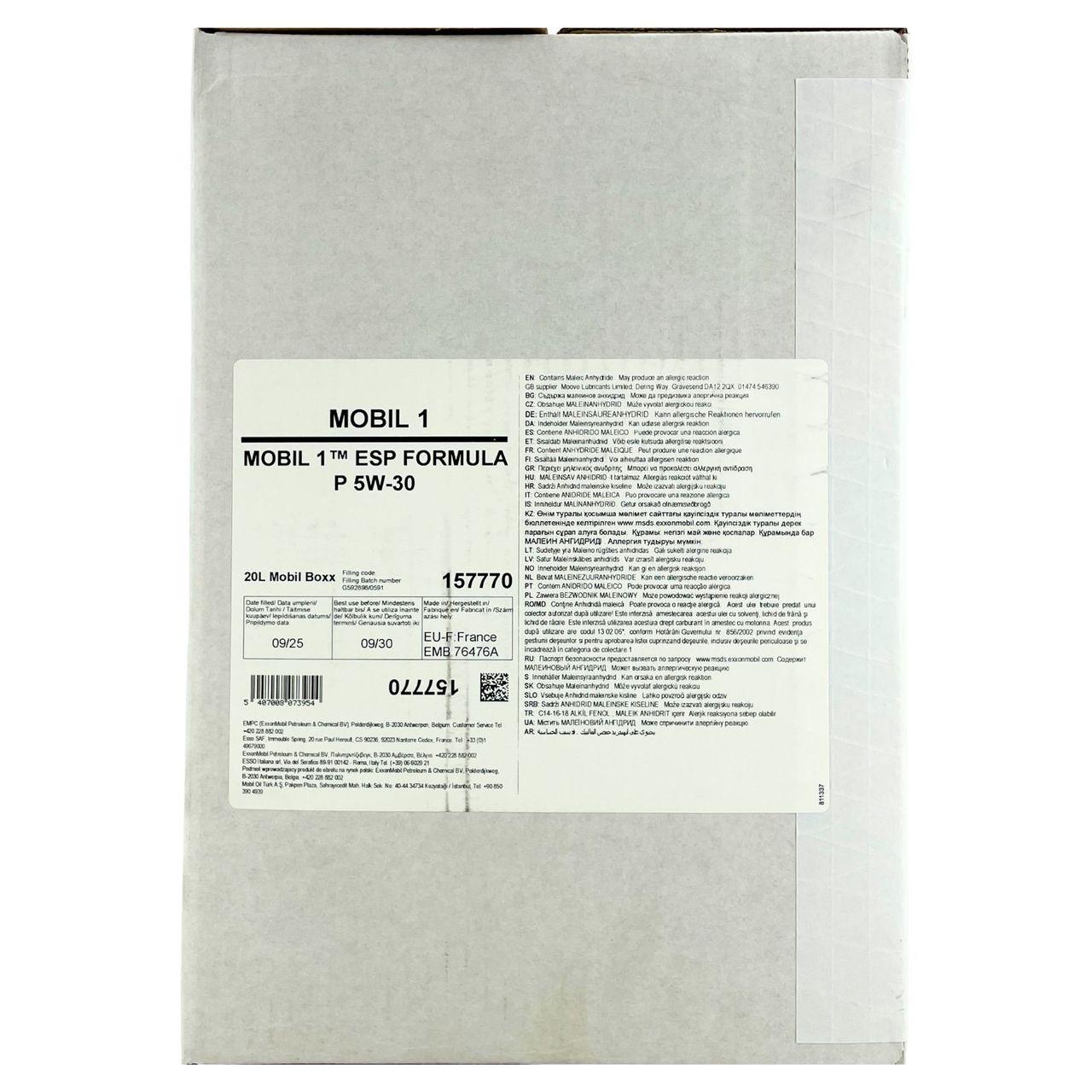 Mobil 1 ESP Formula P 5W-30 20 Liter BAG-IN Box