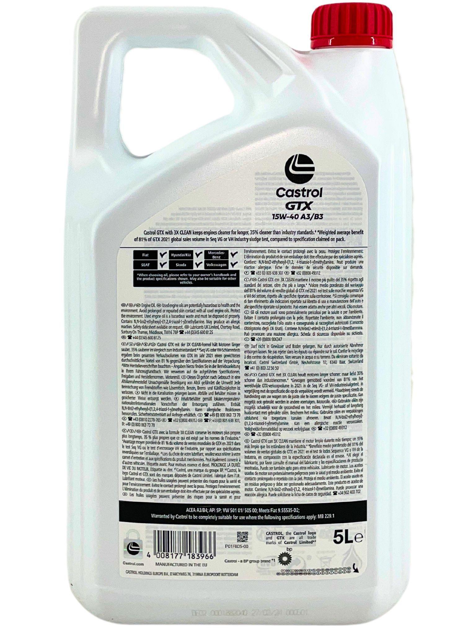 Castrol GTX 15W-40 A3/B3 5 Liter