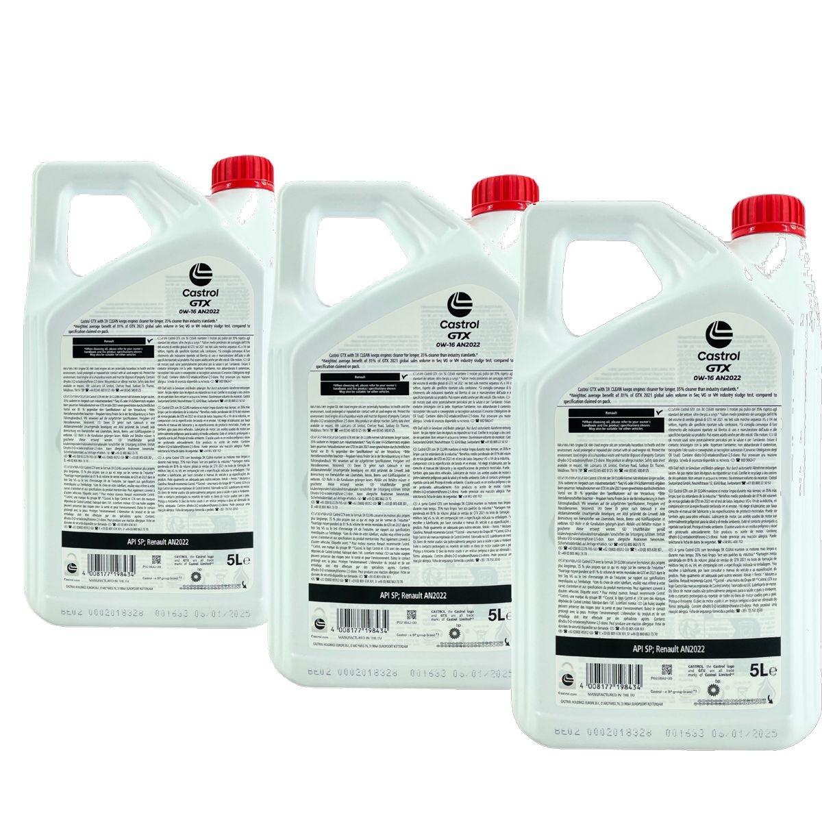 Castrol GTX 0W-16 AN2022 3x5 Liter