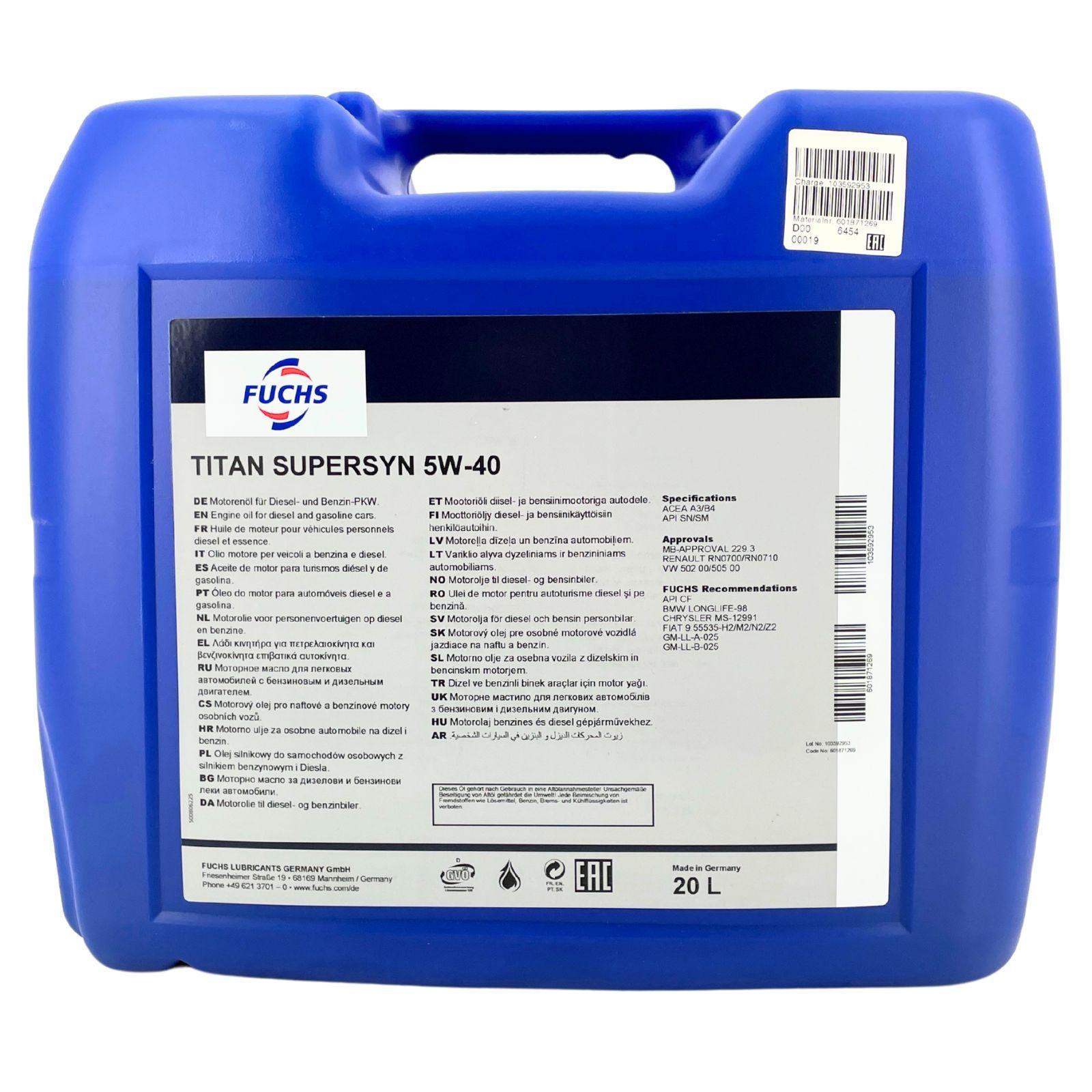 Fuchs Titan Supersyn 5W-40 20 Liter