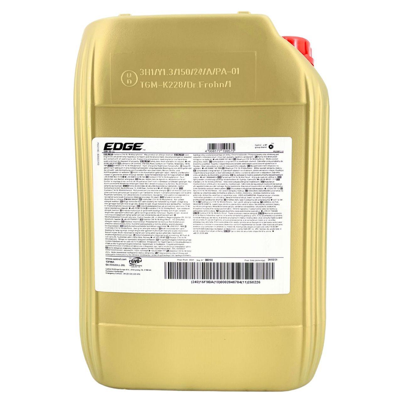 Castrol Edge 0W-30 LL 20 Liter