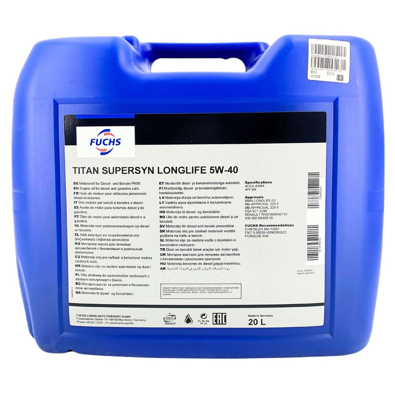 Fuchs Titan Supersyn Longlife 5W-40 20 Liter