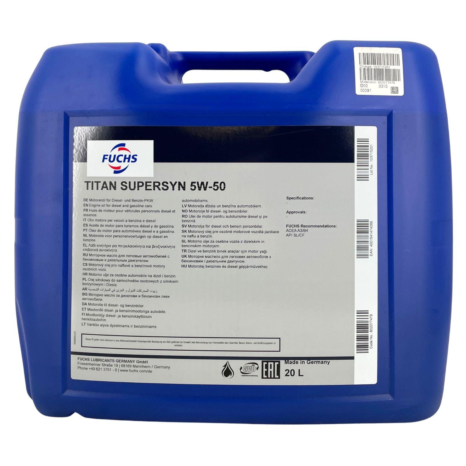 Fuchs Titan Supersyn 5W-50 20 Liter