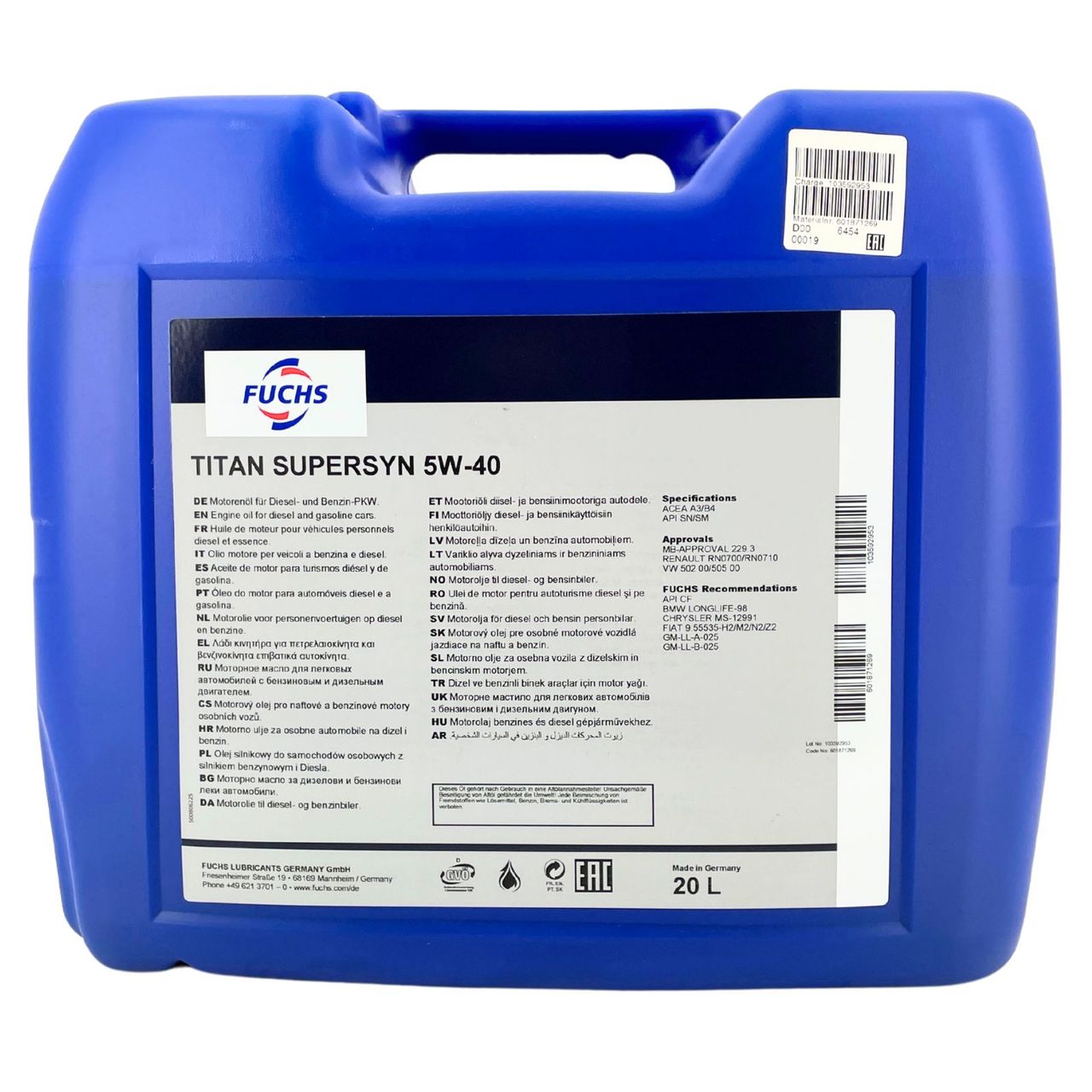 Fuchs Titan Supersyn 5W-40 20 Liter