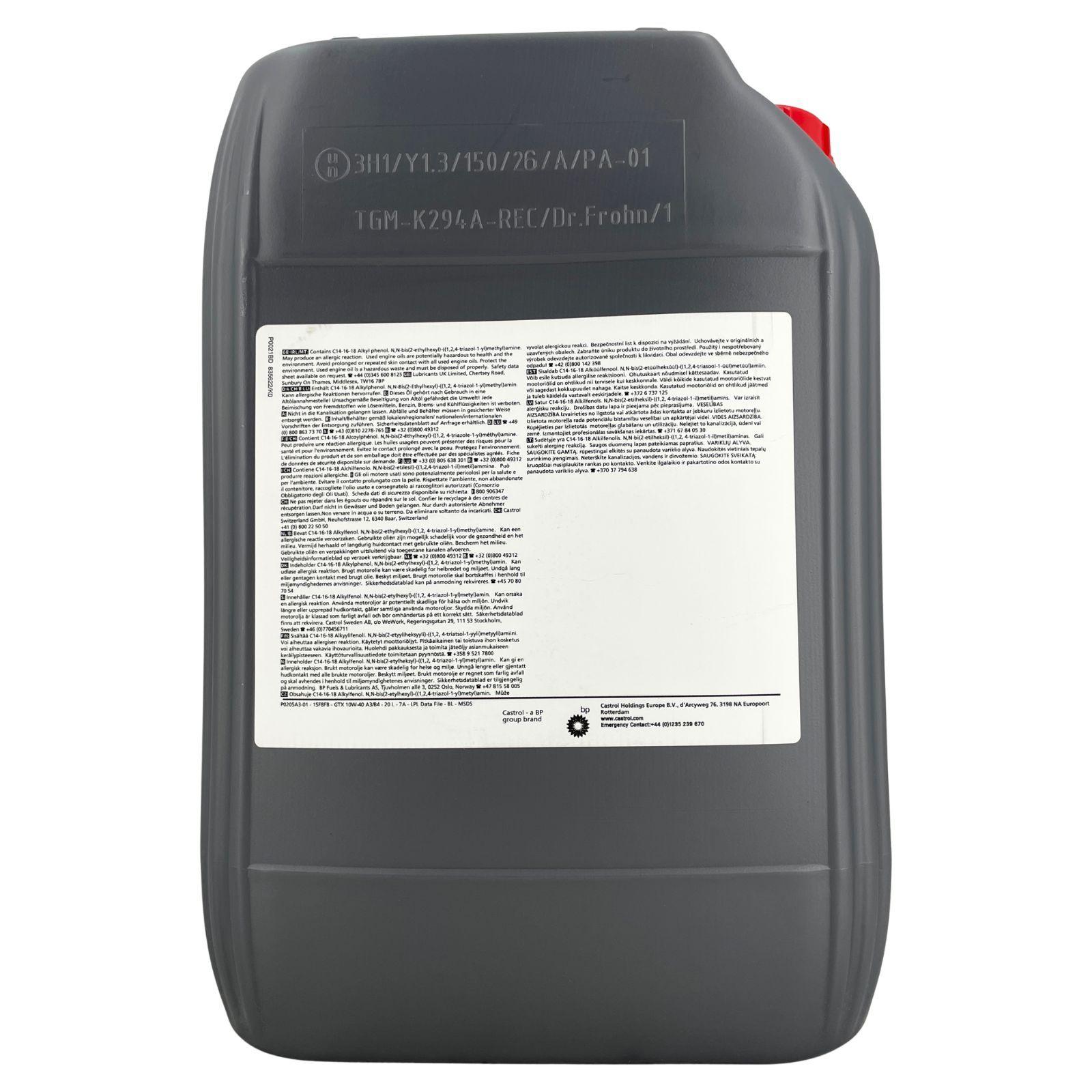 Castrol GTX 10W-40 A3/B4 20 Liter