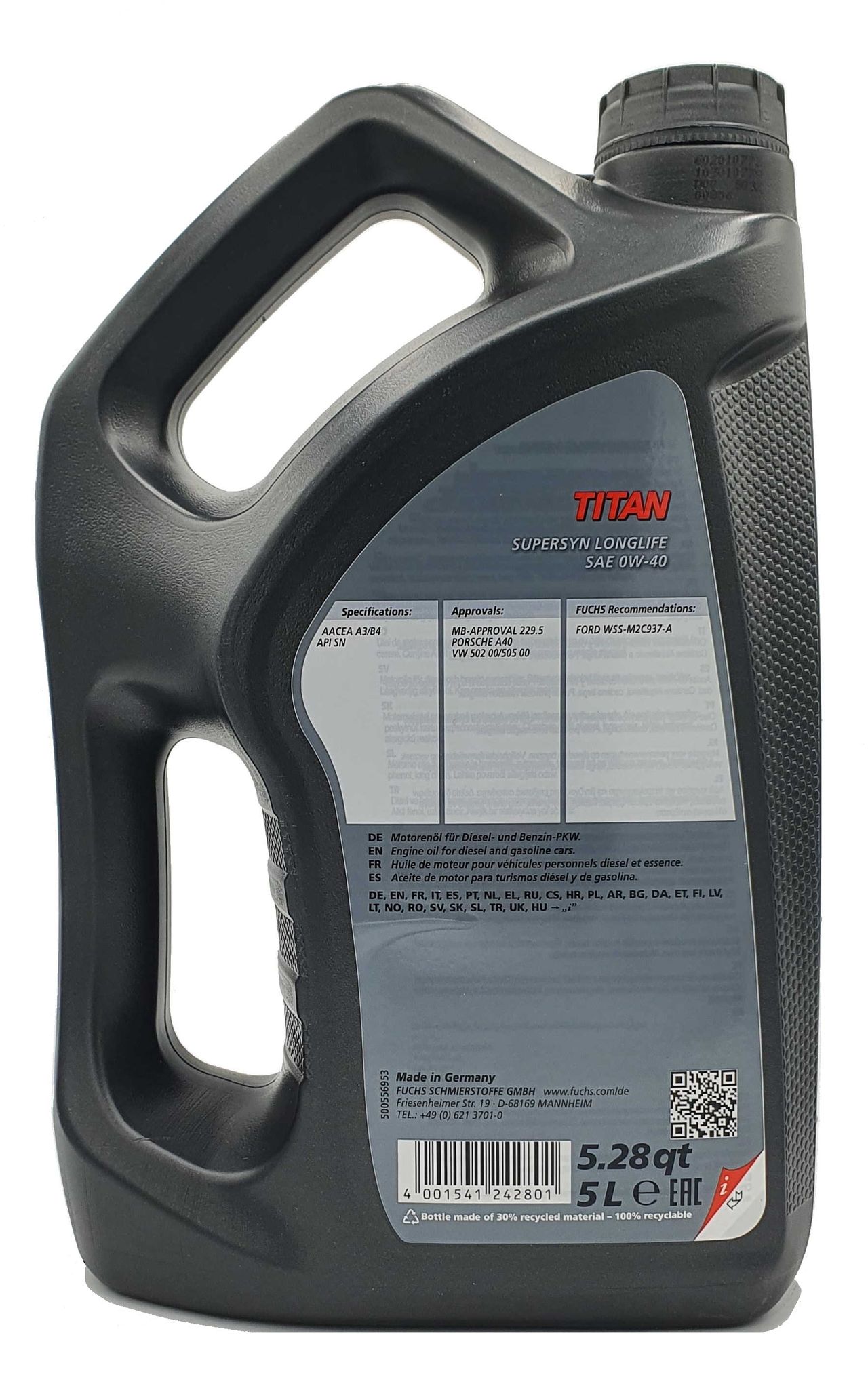 Fuchs Titan Supersyn Longlife 0W-40 5 Liter