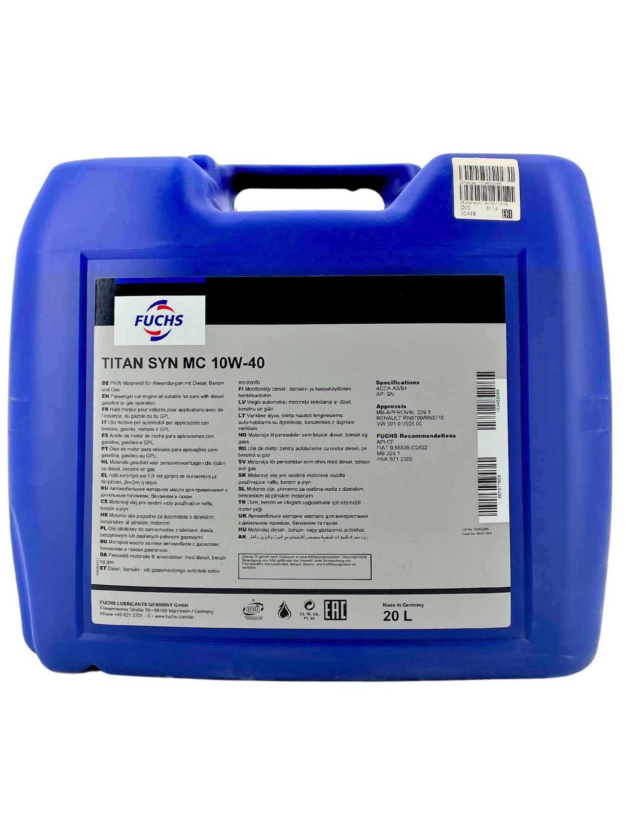 Fuchs Titan Syn MC 10W-40 20 Liter