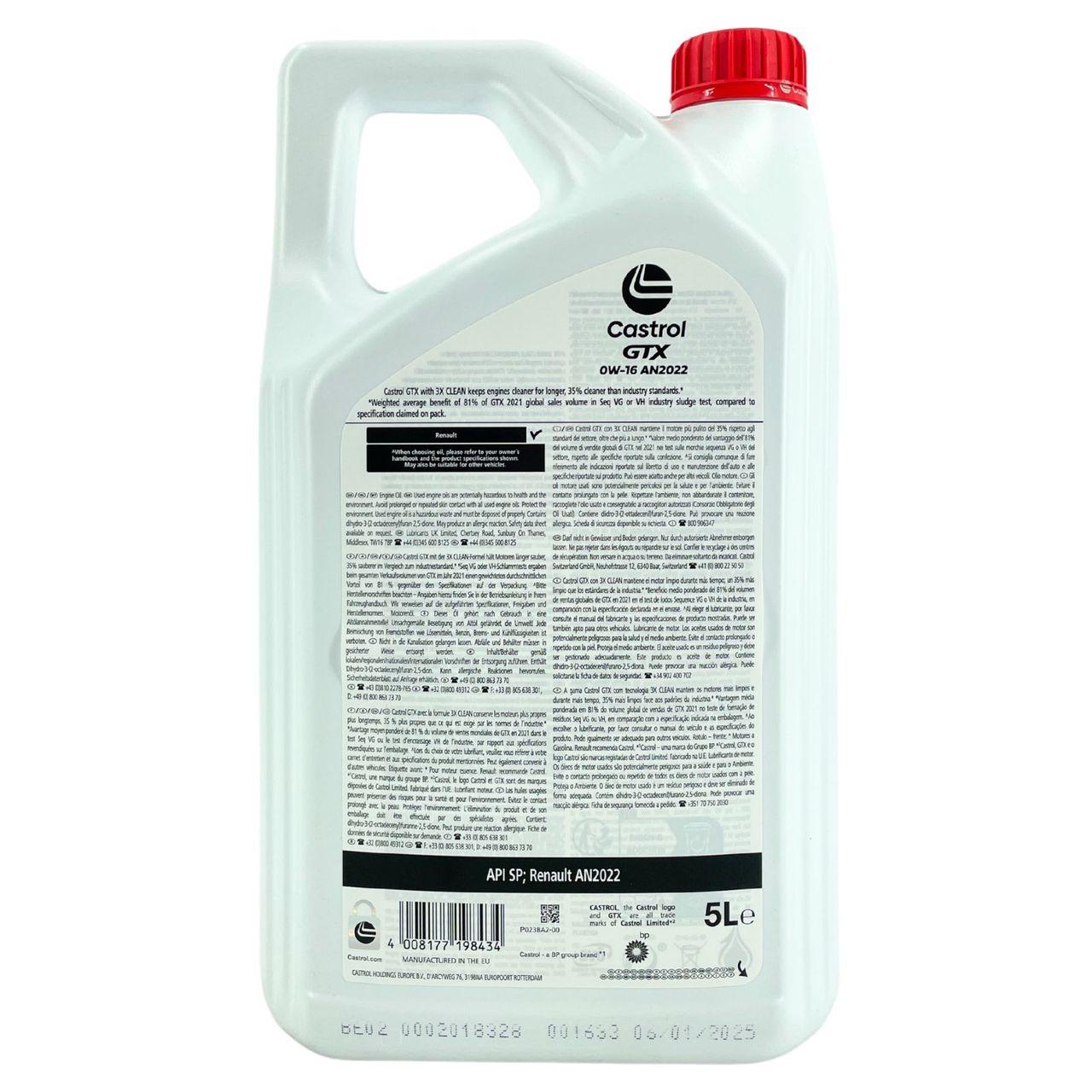 Castrol GTX 0W-16 AN2022 5 Liter