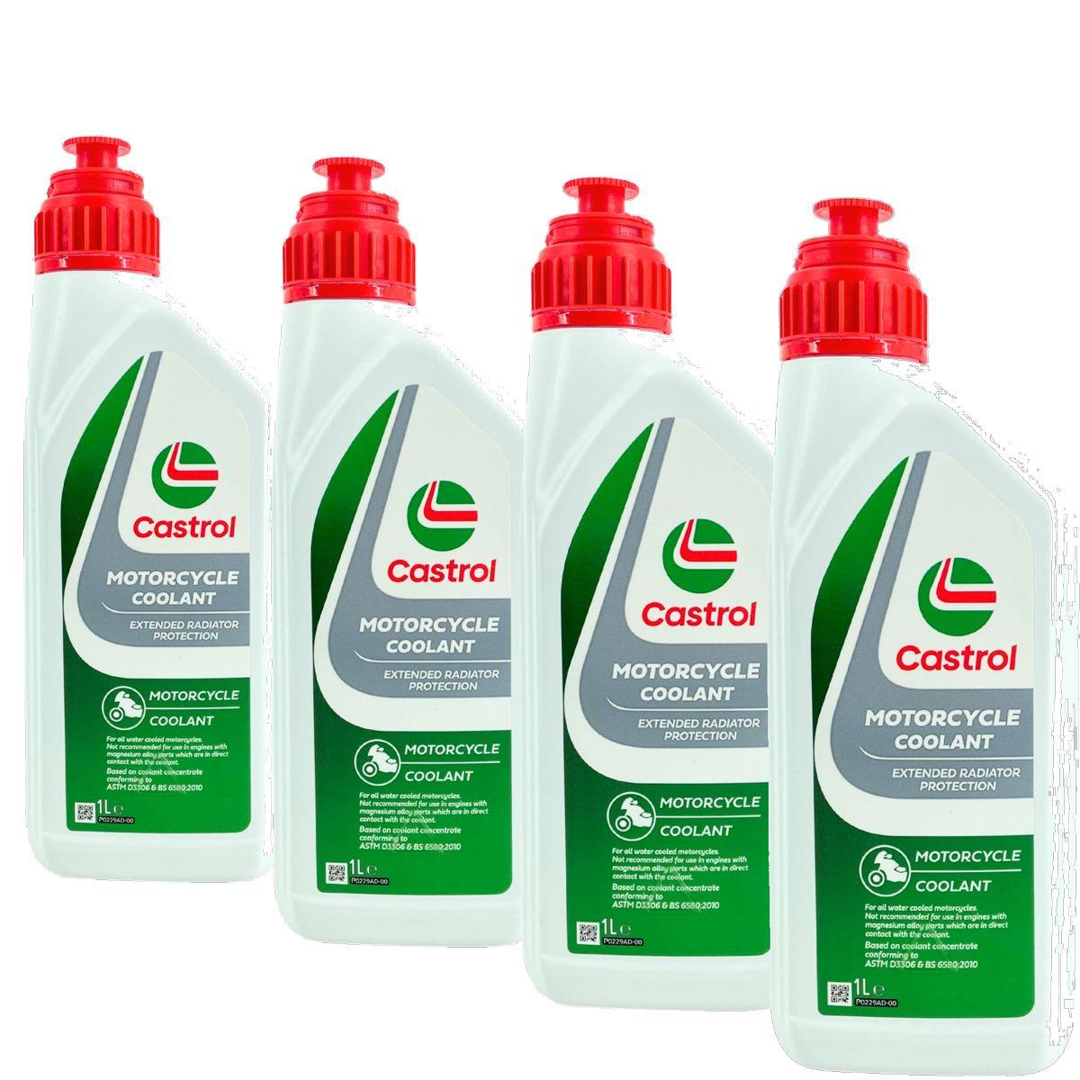 Castrol Motorcycle Coolant Kühlerfrostschutz (-24 °C) gebrauchsfertig für Motorräder 4x1 Liter