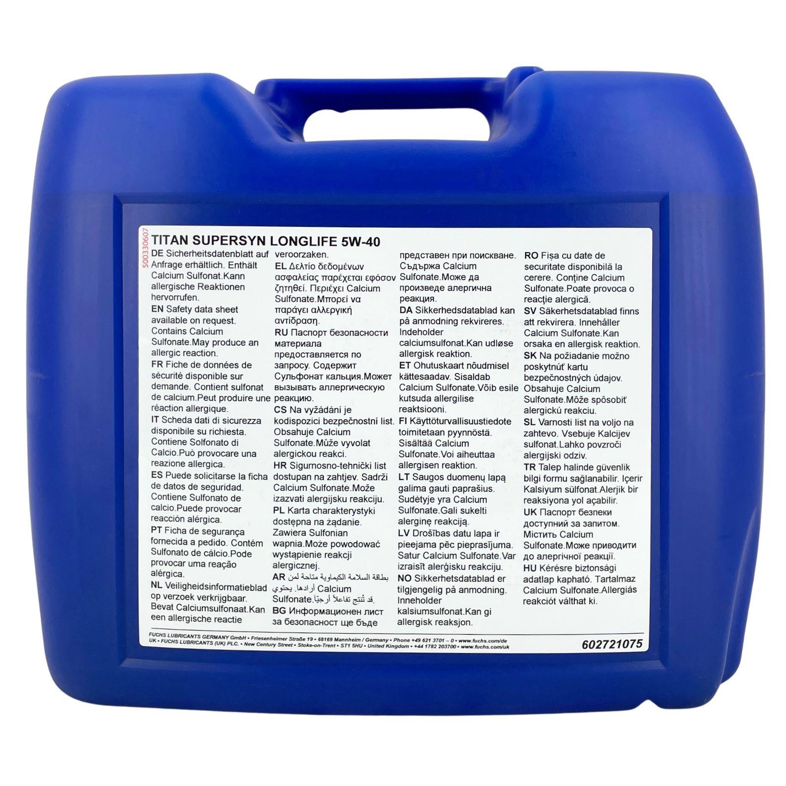 Fuchs Titan Supersyn Longlife 5W-40 20 Liter