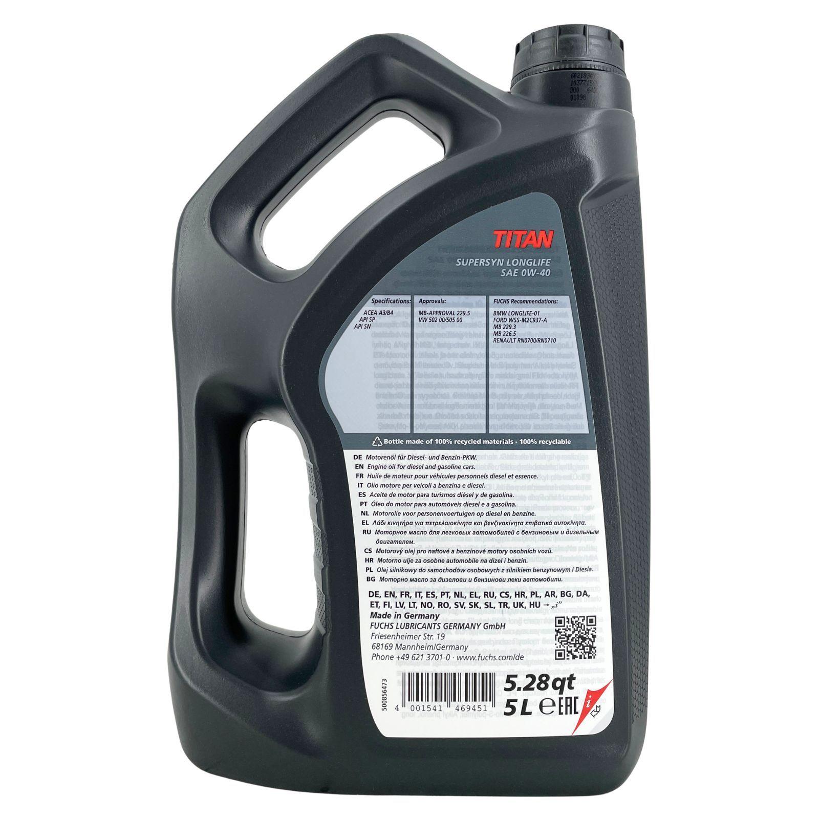 Fuchs Titan Supersyn Longlife 0W-40 5 Liter