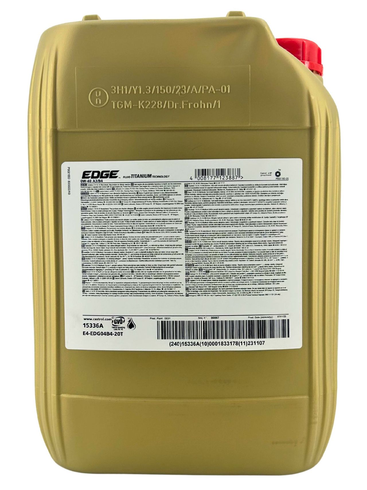 Castrol Edge Fluid Titanium 0W-40 A3/B4 20 Liter
